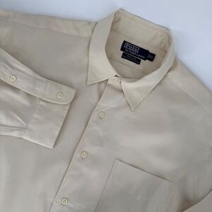 Polo Ralph Lauren Marlowe Shirt Mens XL Beige Silk Cotton Button Down